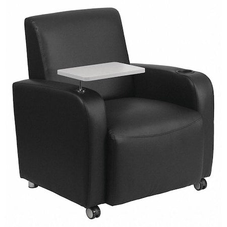 Contemporary Guest Chair, Black Back, 41 in W 27" L 35" H, Raised Tablet, Leather Seat
