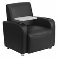 Contemporary Guest Chair, Black Back, 41 in W 27" L 35" H, Raised Tablet, Leather Seat