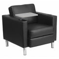 Contemporary Guest Chair, Black Back, 32 in; Table Top: 13-3/4 in W 33" L 33" H, Leather Seat