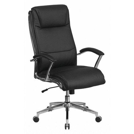 Contemporary Chair Fixed Arms, 20" to 22" Height, Leather, Black