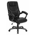 Contemporary Chair Black High Back Exec Chair, Fixed Arms, 18" to 21-1/2" Height, Leather, Black