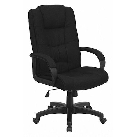 Contemporary Chair Black High Back Exec Fab Chair, Fixed Arms, 18-1/2" to 22-1/2" Height, Fabric