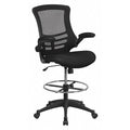 Mesh Drafting Chair, Padded Flip-up, Back, Seat, Frame: Black