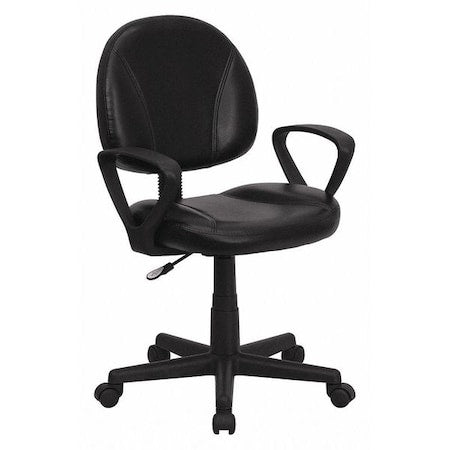 Leather Task Chair, 17-1/2" to 22-1/2", Loop Arms, Black