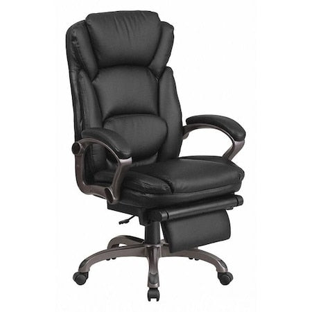 Contemporary Chair Black Reclining Exec Chair, Fixed Arms, 20" to 24" Height, Leather, Black