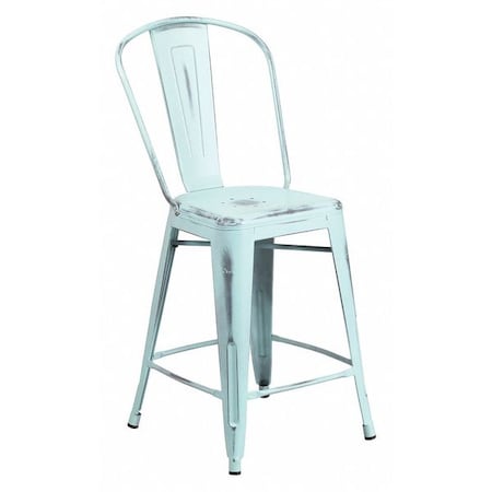 Distressed Gn-Blue Metal Stool