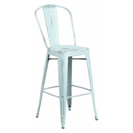 Distressed Gn-Blue Metal Stool, Material: metal