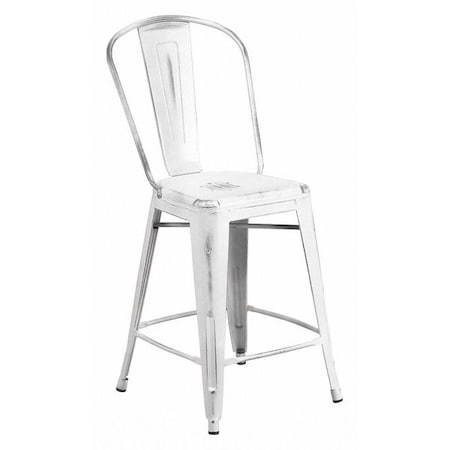 Distressed White Metal Stool
