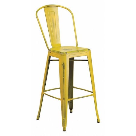 Distressed Yellow Metal Stool, Seat Height Range: 30"
