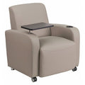 Contemporary Guest Chair, Gray Back, 41 in W 27" L 35" H, Raised Tablet, Leather Seat