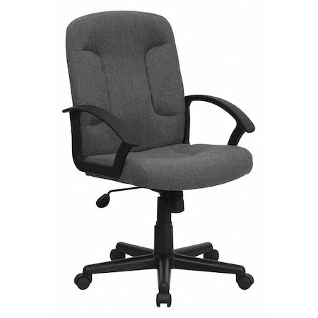 Contemporary Chair Gray Mid-Back Exec Chair, Fixed Arms, 17-1/4" to 21-1/4" Height, Fabric, Gray