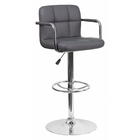 Gray Quilted Vinyl Barstool, Adj Height