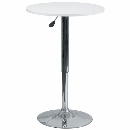 Round Round Adjustable Wood Table, 23.75" W, 23.75" L, 35.75" H, Wood Top, White