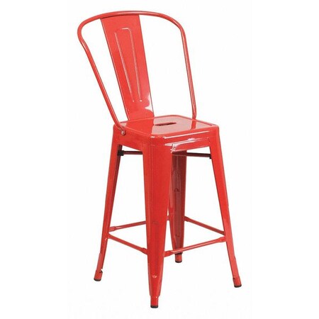 24" High Red Metal Counter Height Stool with Back