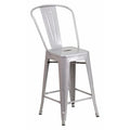 24" High Silver Metal Counter Height Stool w/Back