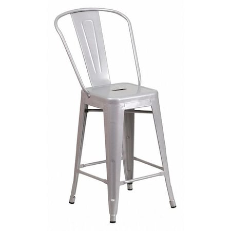24" High Silver Metal Counter Height Stool w/Back