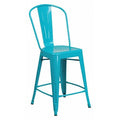 Teal Metal Outdoor Stool, 24", Color: Blue