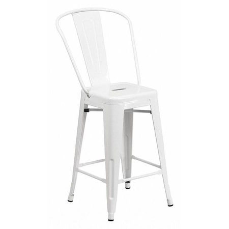 24" High White Metal Counter Height Stool w/Back