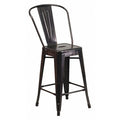 24" High Black/Gold Counter Height Stool w/ Back