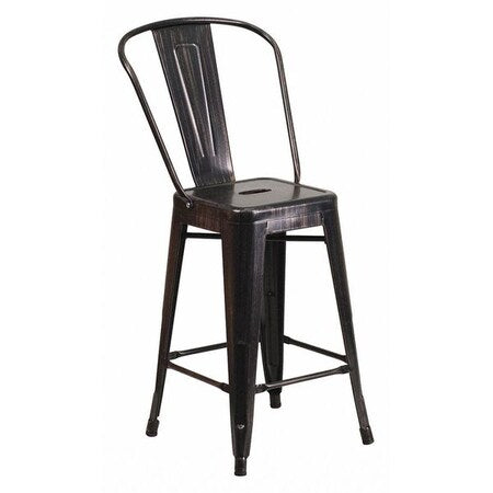 24" High Black/Gold Counter Height Stool w/ Back
