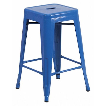 24" High No Back Blue Metal Counter Height Stool