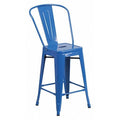 24" High Blue Metal Counter Height Stool w/ Back