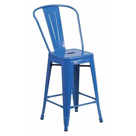 24" High Blue Metal Counter Height Stool w/ Back