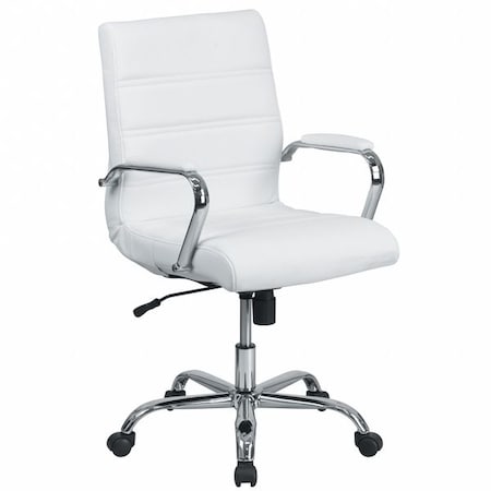 Contemporary Chair White Mid-Back Exec Chair, Fixed Arms, 18-1/4" to 22-1/4" Height