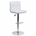 White Quilted Vinyl Barstool, Adj Height, Frame Material: Metal