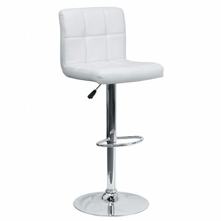 White Quilted Vinyl Barstool, Adj Height, Frame Material: Metal