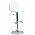 Tufted White Vinyl Barstool, Adj Height