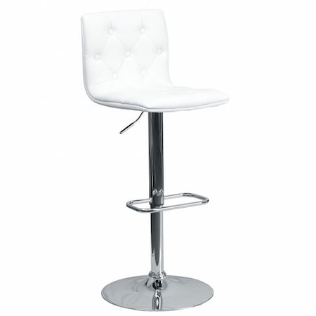Tufted White Vinyl Barstool, Adj Height