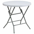 Round Wh 32Rnd Plastic Fold Table, 31.5" W, 31.5" L, 30" H, Plastic Top, White