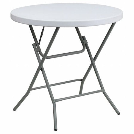 Round Wh 32Rnd Plastic Fold Table, 31.5" W, 31.5" L, 30" H, Plastic Top, White