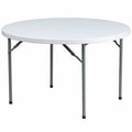 Round Wh 48Rnd Plastic Fold Table, 48" W, 48" L, 29.25" H, Plastic Top, White