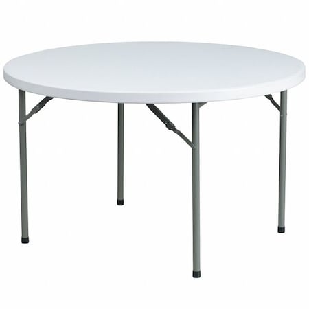 Round Wh 48Rnd Plastic Fold Table, 48" W, 48" L, 29.25" H, Plastic Top, White
