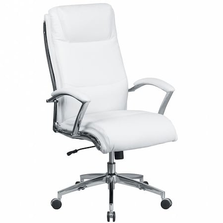 Contemporary Chair White High Back Exec Chair, Fixed Arms, 20" to 22" Height, Plastic, White