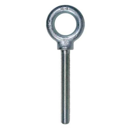 Eye Bolt Without Shoulder, 5/8"-11, 4 in Shank, 1-3/8 in ID, Steel, Zinc Plated