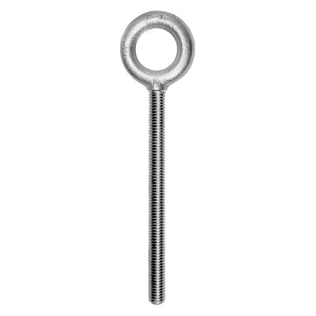 Eye Bolt Without Shoulder, 3/8"-16, 4-1/2 in Shank, 1 in ID, Steel, Zinc Plated