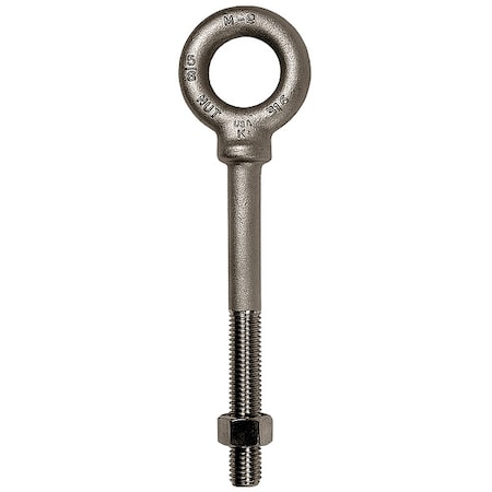 Eye Bolt With Shoulder, 1"-8, 6 in Shank, 2 in ID, 316 Stainless Steel, Plain