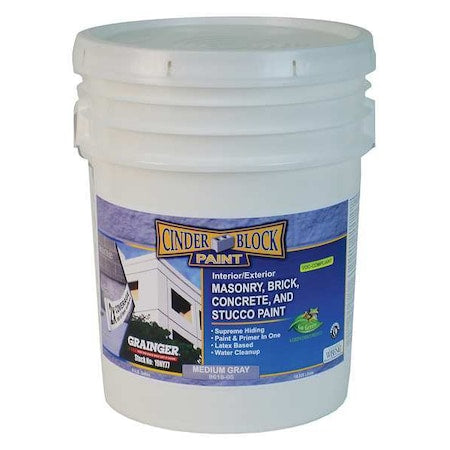 Exterior Paint, Flat, Water Base, Medium Gray, 5 gal