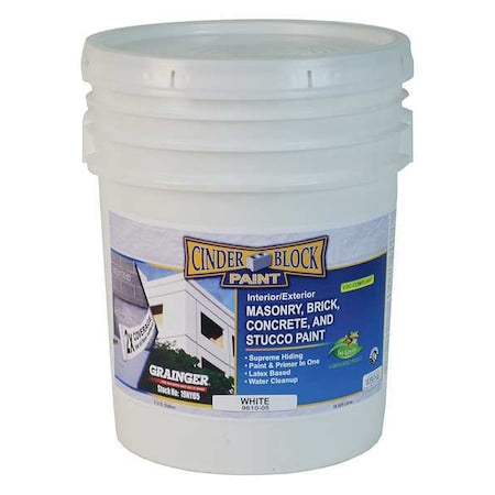 Exterior Paint, Flat, Water Base, White, 5 gal