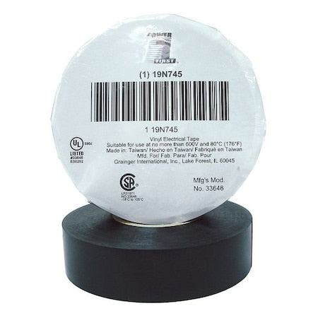 Electrical Tape, Vinyl, Black, 22 yd L, 3/4 in W