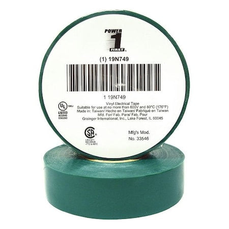 Vinyl Electrical Tape, 3/4 in W x 60 ft L, 7 mil thick, Green