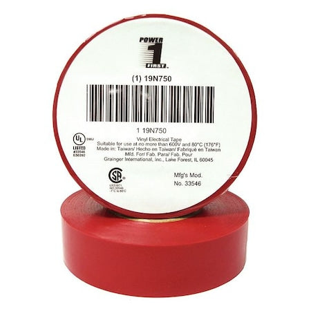 Vinyl Electrical Tape, 3/4 in W x 60 ft L, 7 mil thick, Red