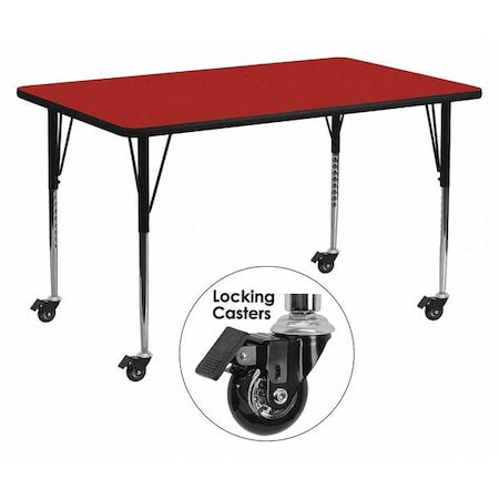 Rectangle Actvt Table, Rect, Red, Lckng Cstrs, 30"x72", 30" W, 72" L, 30.37" H, Laminate, Red