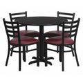 Round Blk Lam Table, Brgundy Vinyl Seat, Rnd, 36", Laminate Top, Wood Grain
