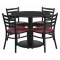 Round Blk Lam Table, Brgundy Vinyl Seat, Rnd, 36", Laminate Top, Wood Grain
