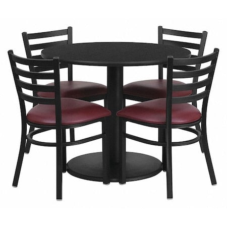 Round Blk Lam Table, Brgundy Vinyl Seat, Rnd, 36", Laminate Top, Wood Grain