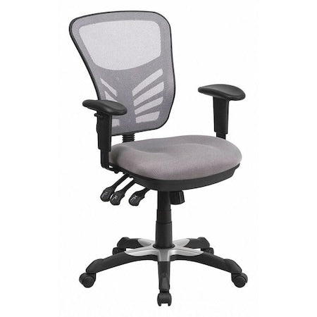 Contemporary Chair Mid-Back Exec Chair, Gray, Adjustable Arms, 18" to 23" Height, Foam, Gray